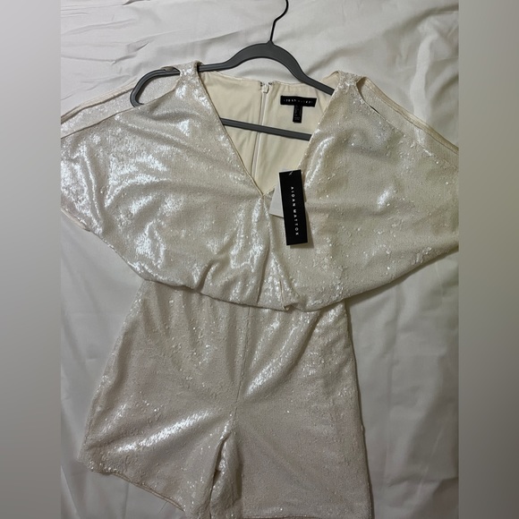 Aidan Mattox Ivory Sequin Short Sleeve Romper - Picture 6 of 15